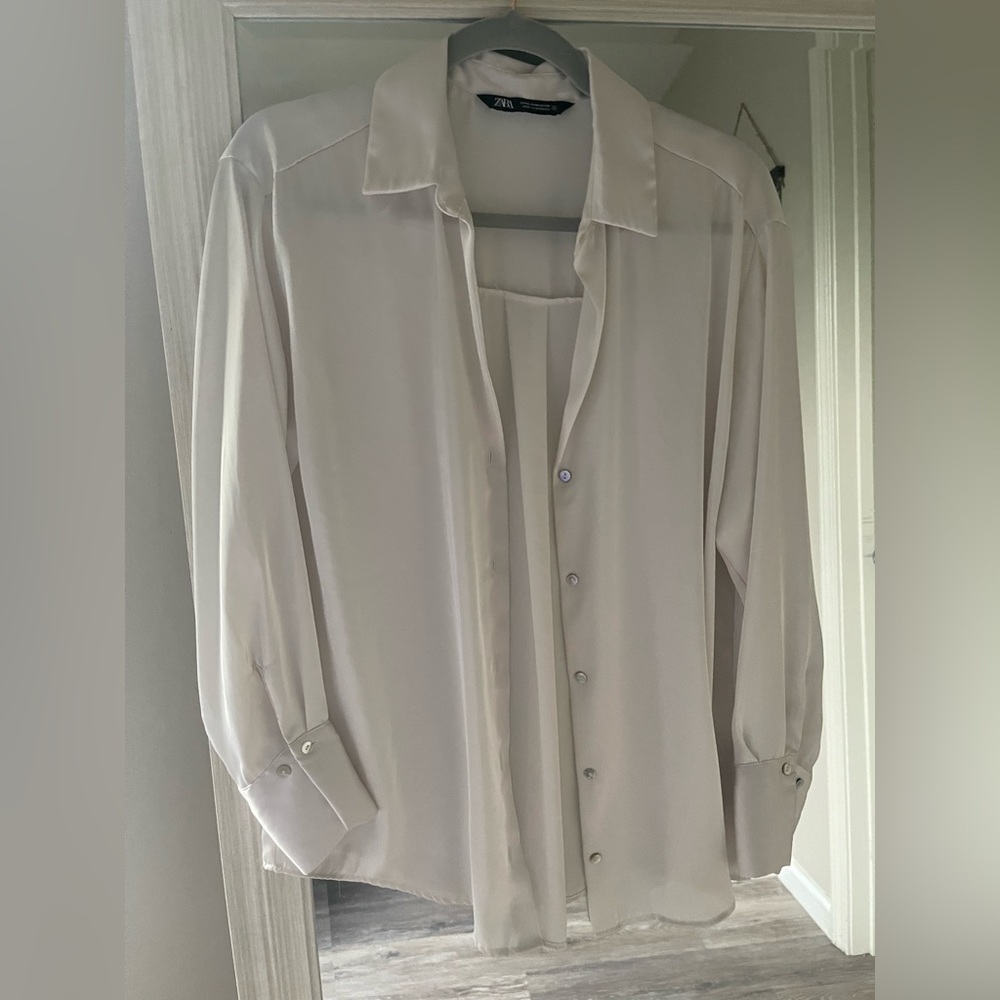 Zara formal satin button down shirt